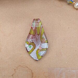 Handblown Red, Green & Silver Glass Pendant